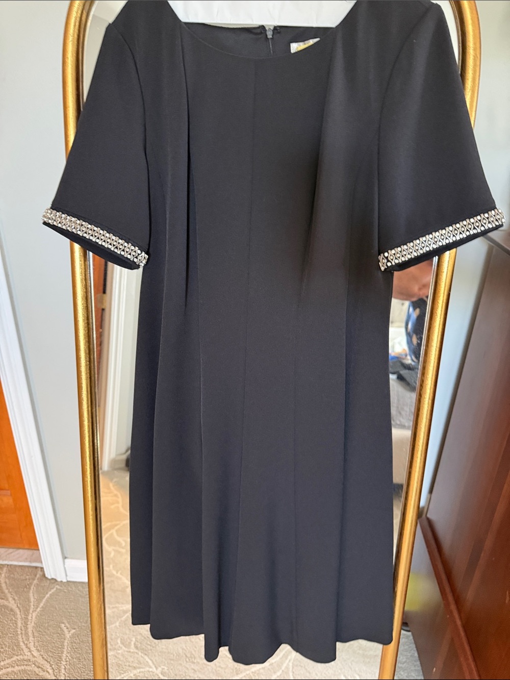 Women’s Black Dress with Embellished rhinestone and silver studs sleeve trim.